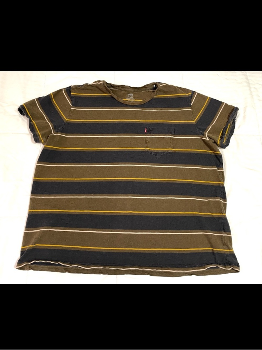 Levi’s Shirt Mens 3XL Green Black Striped Crew Neck Short Sleeve Logo Pullover